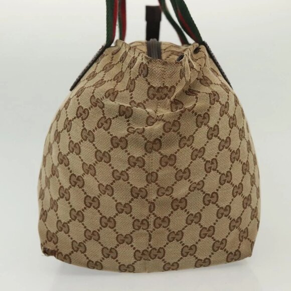 GUCCI GG Canvas Web Sherry Line Tote Bag Beige Green Red - Picture 4 of 16